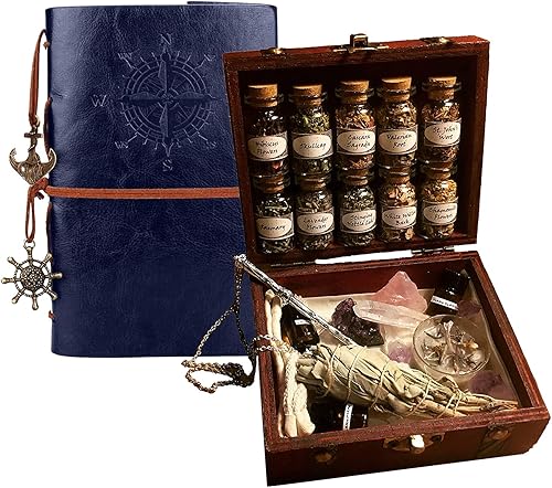 Kit de viaje de brujería, kit de altar de libro de sombras, kit de boticario, kit de brujería de cristal, caja de madera, kit de brujas, incienso, disponible en Yaxa Peru