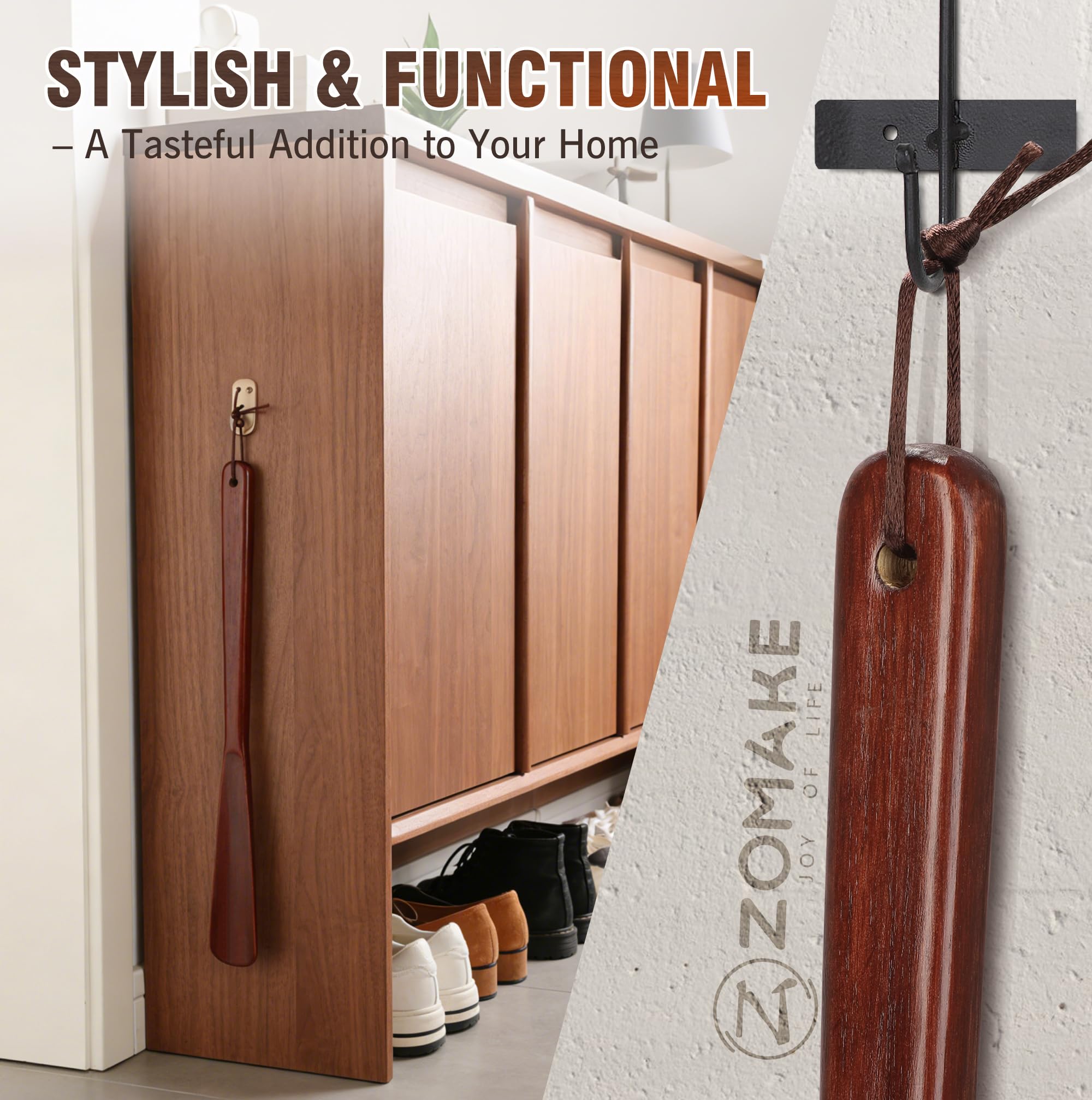 ZOMAKE Calzador de Zapatos Madera,Calzadores de Madera 38 cm 40 cm 70 cm Calzador Mango Largo para Mujer Ancianos Niños Hombre,Calzadores Zapatos Estable