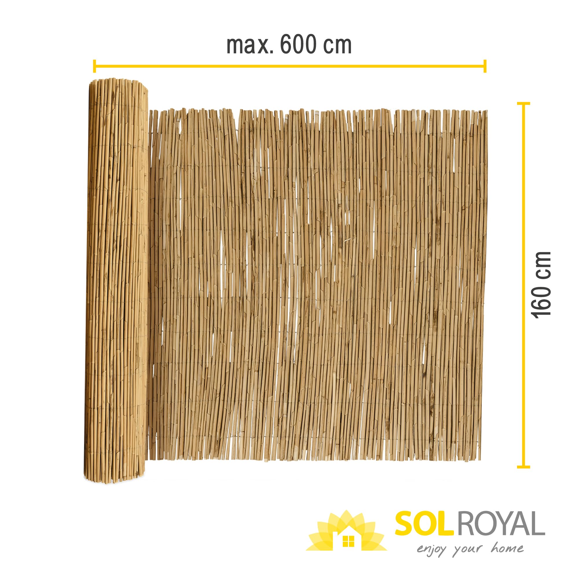 Sol Royal estera jardín de caña natural junco protección visual balcones | 140x600cm (A x L) para valla o balcón terrazas barandas privacidad cañizo pantalla interior exterior SolVision S36