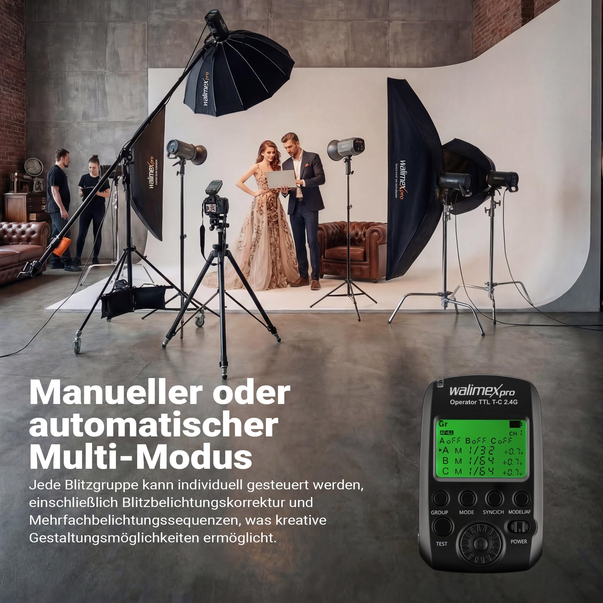 Walimex pro Operator TTL T-C kompatibel mit Canon Kamera, Funk Fernbedienung Auslöser für Newcomer, Emerger, Campaigner, Stager und Mover 200/400 TTL, Transmitter