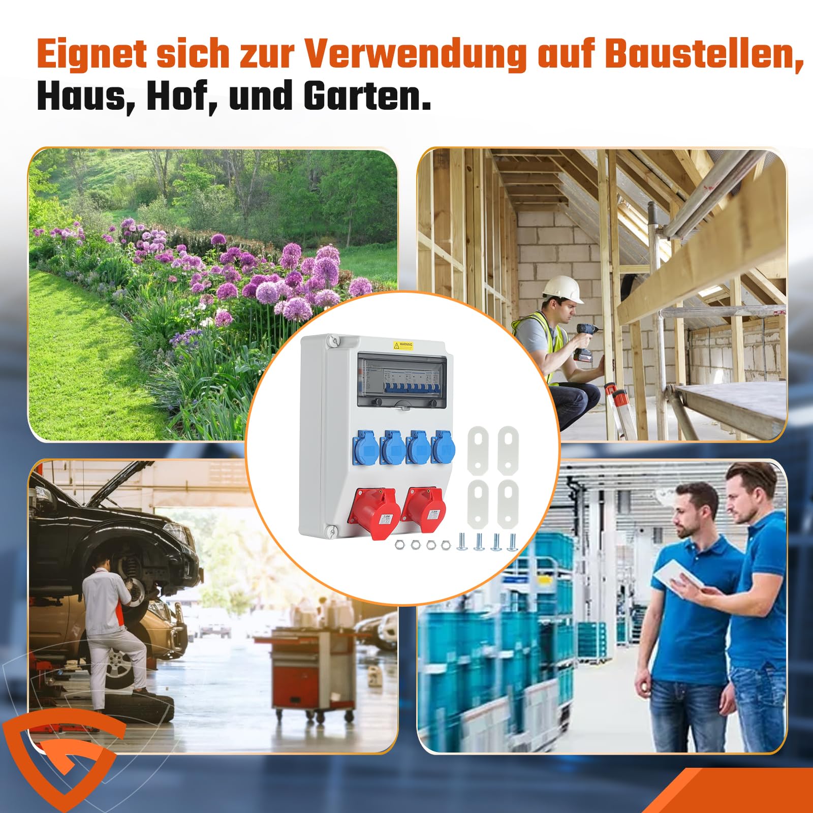 Wandverteiler Stromverteiler Vorverkabelt, 4x 230V + 1x CEE 16A + 1x CEE 32A mit LS und 40A FI, IP67 Wasserdicht Baustromverteiler für Innen Außenbereich auf Baustellen