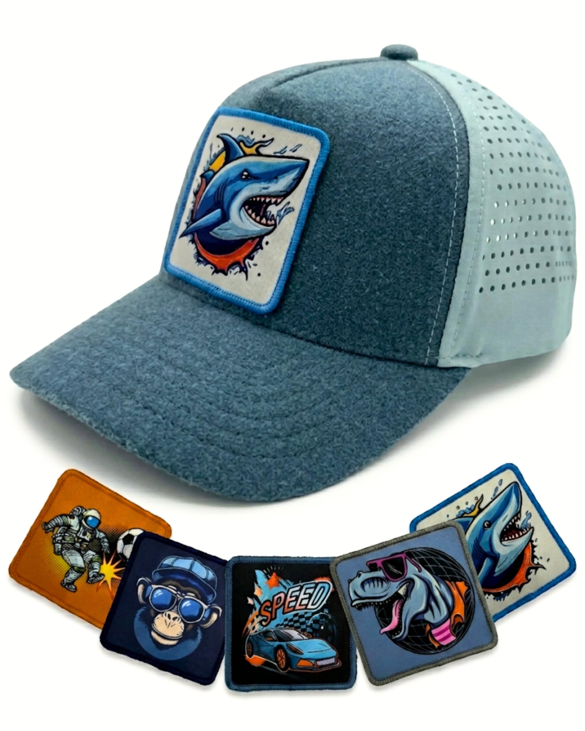 HECKBO Kinder Baseball Kappe verstellbar mit Patches zum Individualiseren Verschiedene Coole Motive