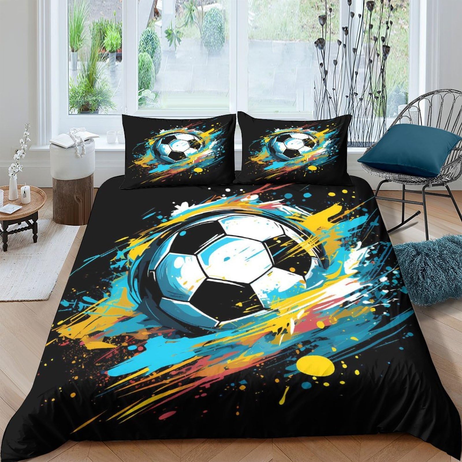Ctjqhvkz Style-4 3D Printed Graffiti Soccer Fitted Sheet Microfiber Soft Breathable Color Splash Bed Cover For Bedroom Guest Room Mattress Protection Single（135X200cm）