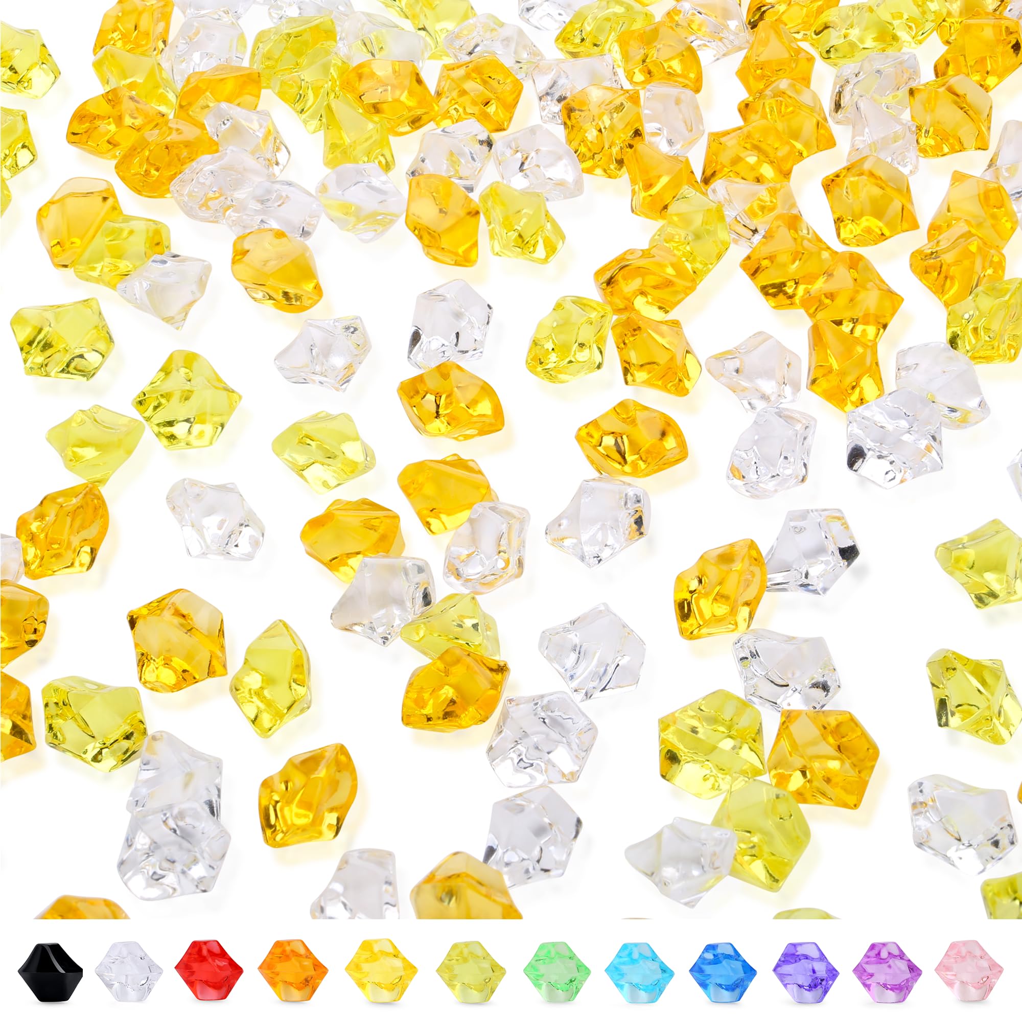MAIBAOTA 500 PCS Yellow Fake Ice Cubes 11x14 mm Vase Fillers Acrylic Crushed Ice Rocks Plastic Diamonds Gems Decorative Stones for Wedding Party Table Decorations and DIY Crafting