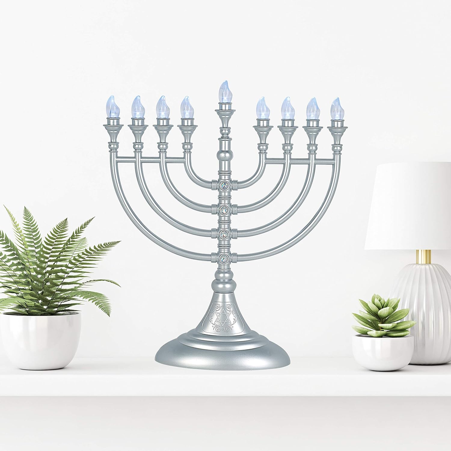 Traditional Hanukkah LED Bulb Electric Menorah - Battery or USB Powered Chanukiah - 4' Micro USB Cable Included - Chanukah Decorations by Aviv Judaica : Home & Kitchen
