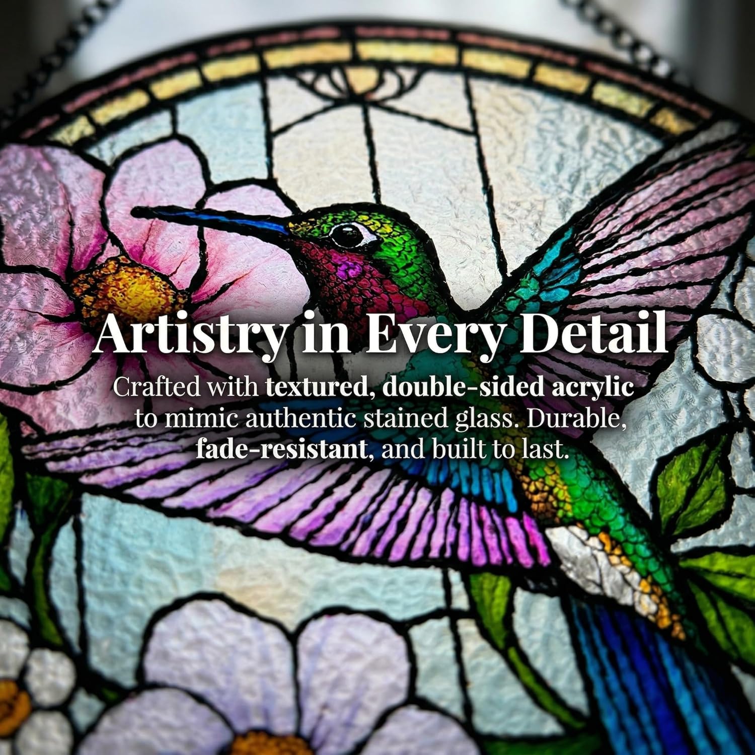 Stained Glass Window Hanging Suncatcher - Hummingbird Decor Wall Art for Indoor Outdoor, Bird Sympathy Gifts for Women Mom, Garden Suncatchers(B8)