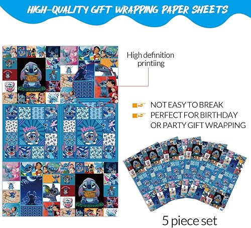 Miniatura 3 de EYQQM Paquete de 5 papel de regalo de puntada de 20.1 x 29.5 in, papel kraft duradero, paquete de envoltura de regalo para cumpleaños de niños,