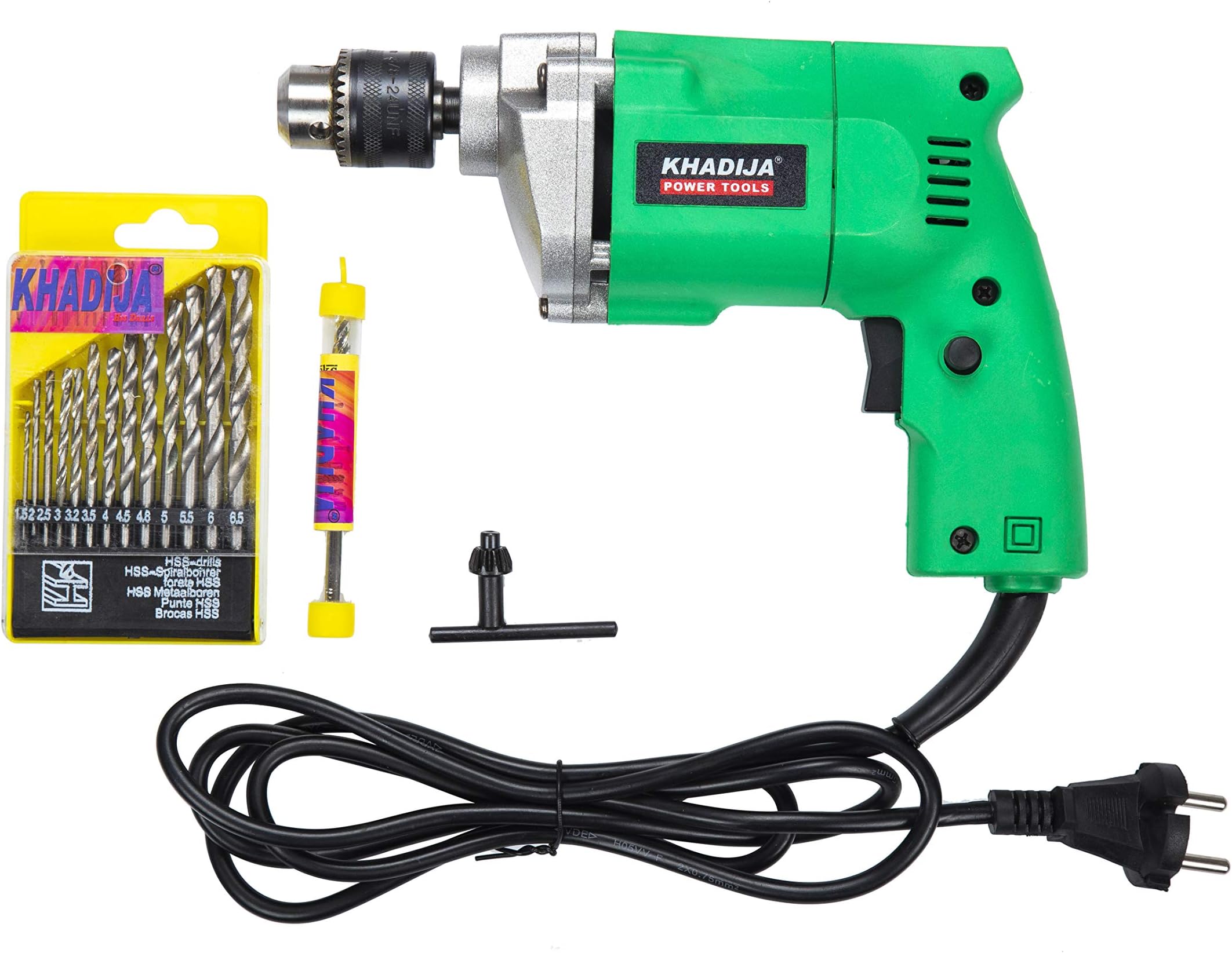 KHADIJA Drill Machine 10mm With Free 13Pcs HSS Drill Bits & 1Pc Masonary Bit Combo 6 Months Warranty