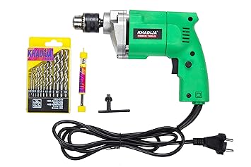 KHADIJA Drill Machine 10mm With Free 13Pcs HSS Drill Bits & 1Pc Masonary Bit Combo 6 Months Warranty