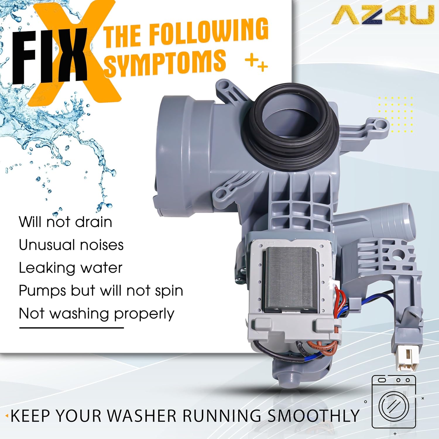 For Whirlpool WFW95HEDW0 WFW75HEFW0 WFW72HEDW0 WFW70HEBW2 WFW92HEFW0 WFW8740DW1 WFW87HEDC0 WFW80HEBW2 WFW8640BW2 WFW90HEFC0 WFW92HEFU0 WFW8740DC1 WFW94HEAC2 Amana NFW5800DW0 Replaces Washer Drain Pump