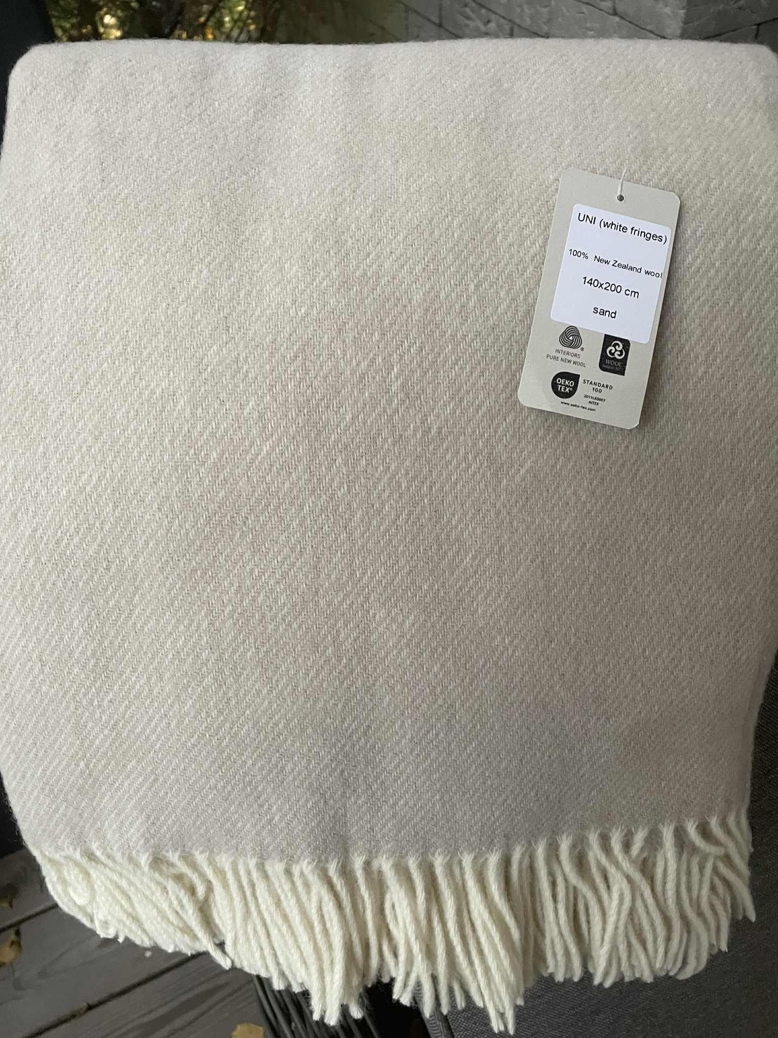 Luxury Sand Color Wool Blanket Made from 100% New Zealand Wool – Made in Lithuania, Scandinavian Style, Sofa Blanket & Bedspread, 140x200 cm / 55x79 inches