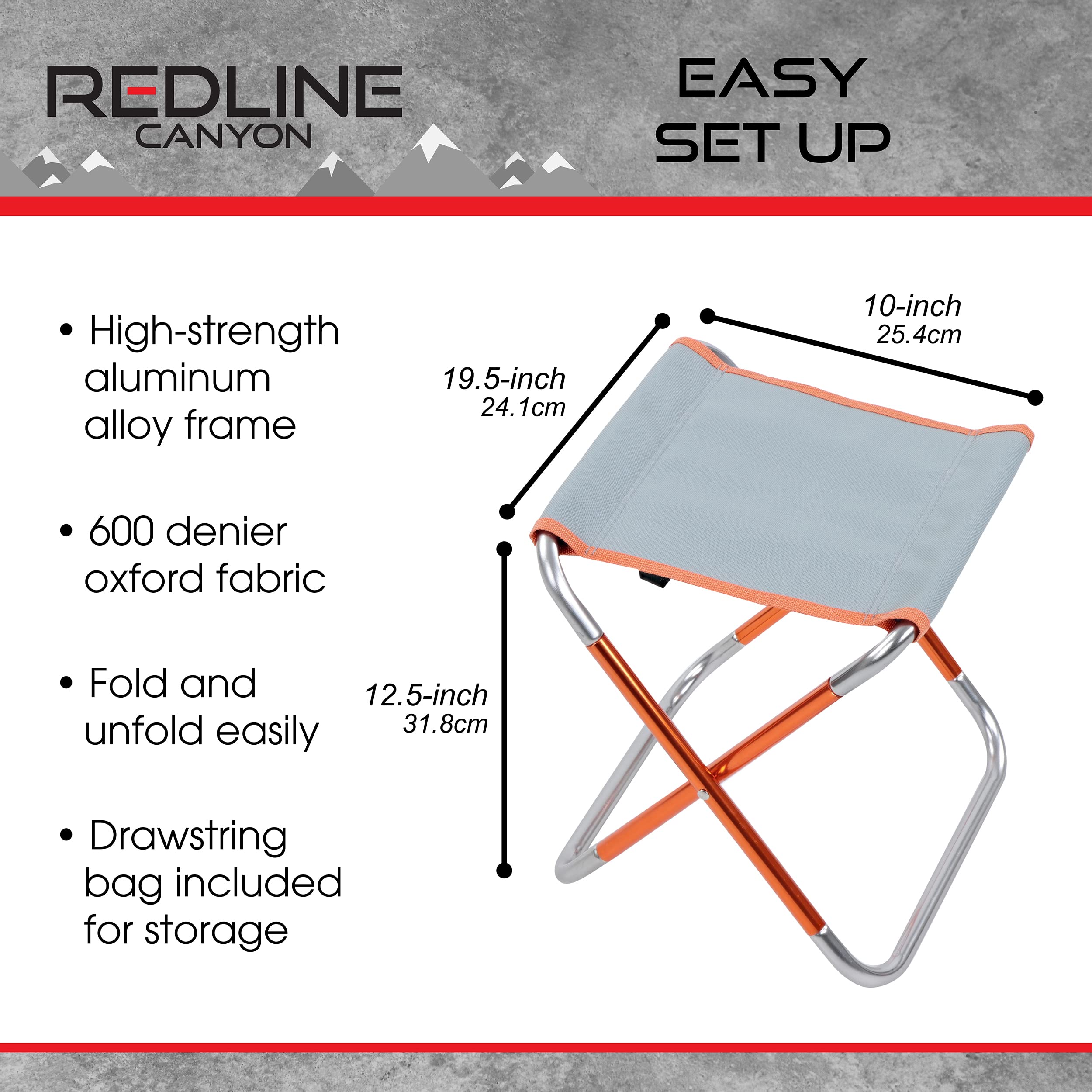 Redline Canyon Small Folding Stool Travel Chair - 12in Fold Up Stool Seat Lightweight Camping Seat Small Portable Chair