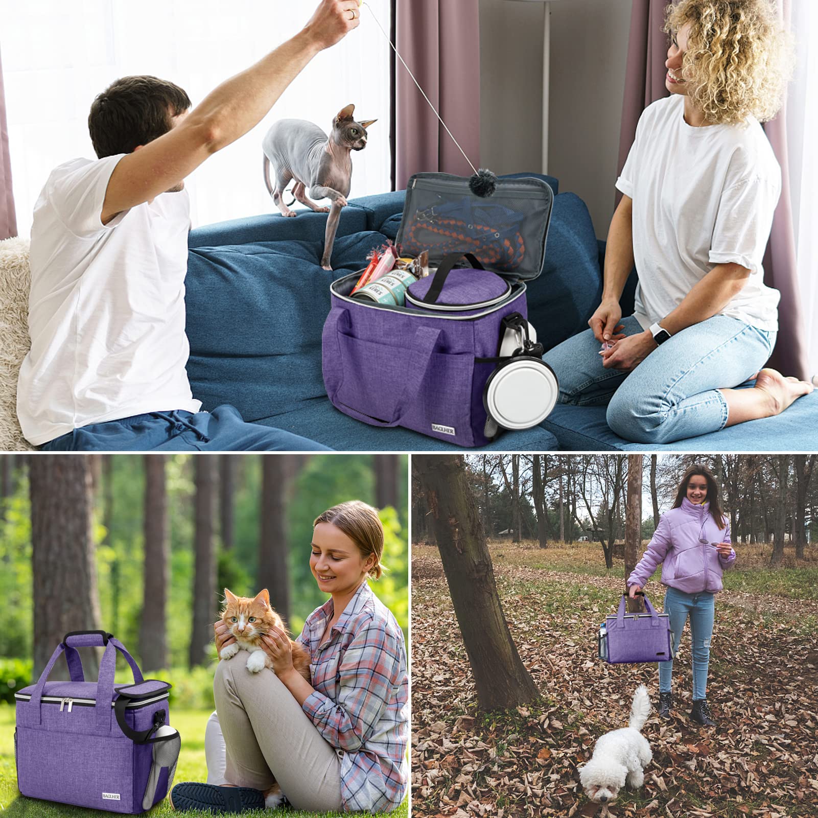 BAGLHER Hundereisetasche Rucksack Haustierbedarf Rucksack 5-teiliges Set mit Schultergurt, 2 gefütterte Tierfutterbehälter, 4 faltbare Futternäpfe, unverzichtbares Kit für Haustierreisen