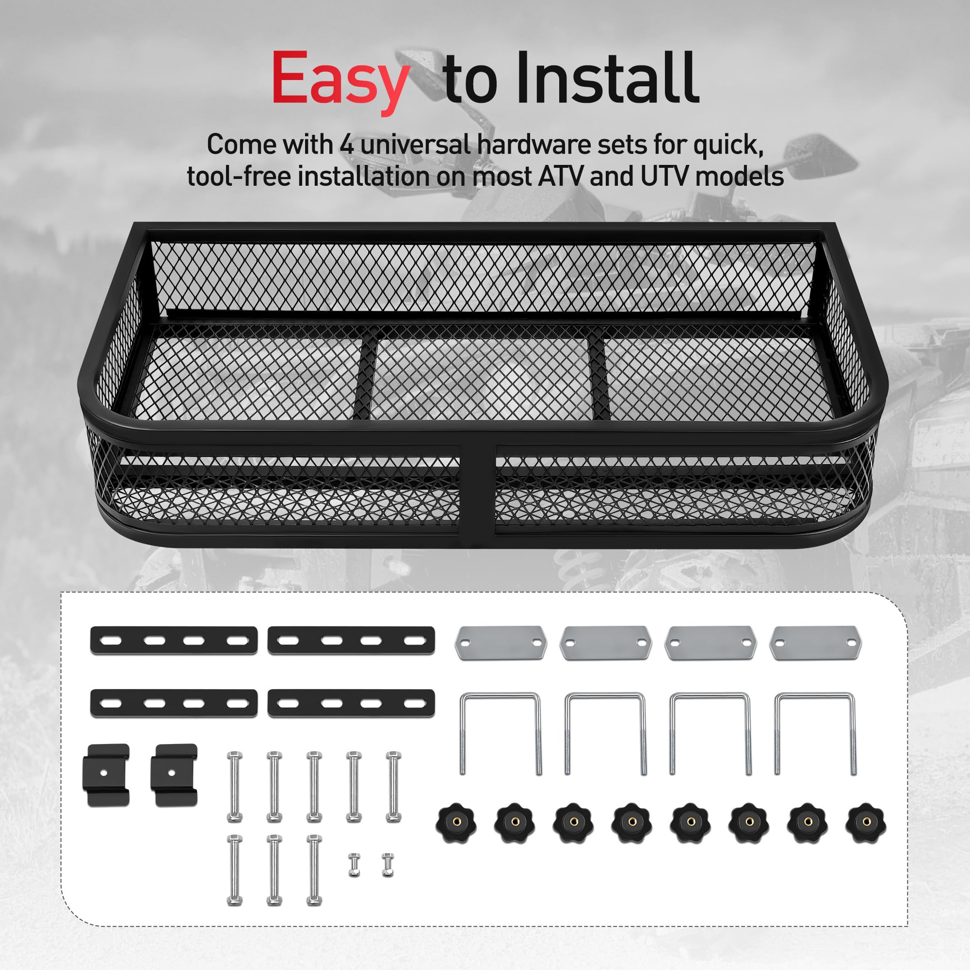 JY PERFORMANCE ATV Front Cargo Basket, Heavy Duty ATV Racks and Baskets for Camping, Fishing, Beach Side Hiking, 91.4 cm L x 43.9 cm W x 16.0 cm H