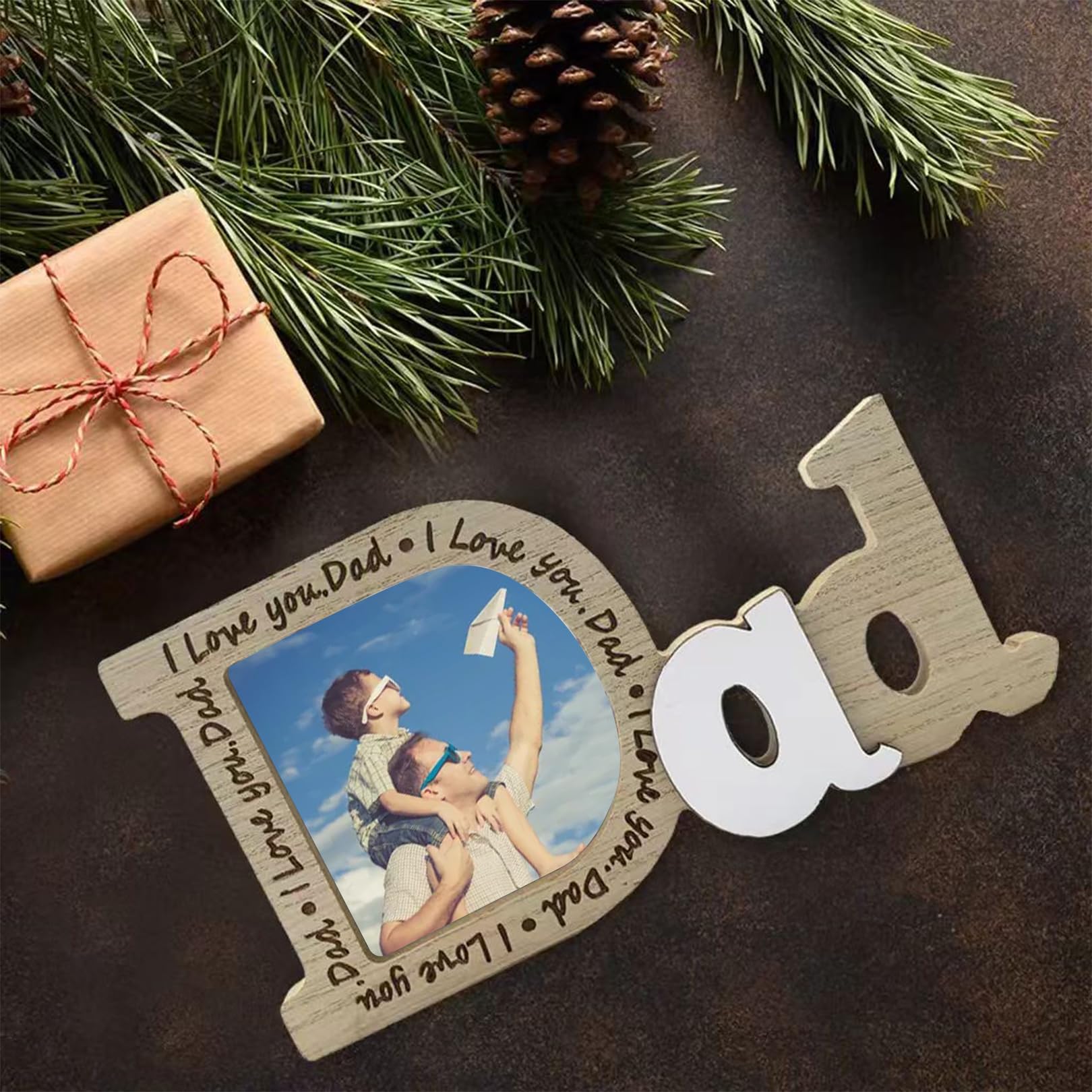 Wooden Photo Frame For Dad – Fathers Day Gift From Daughter Or Son, Personalised “I Love You Dad” Frame