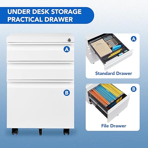 Miniatura 10 de FLEXISPOT Archivador móvil para oficina en casa archivador de 3 cajones debajo del escritorio archivador de almacenamiento para archivos