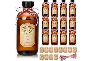 Uiifan 4oz Amber Glass Bottles with Lids and Vanilla Extract Stickers