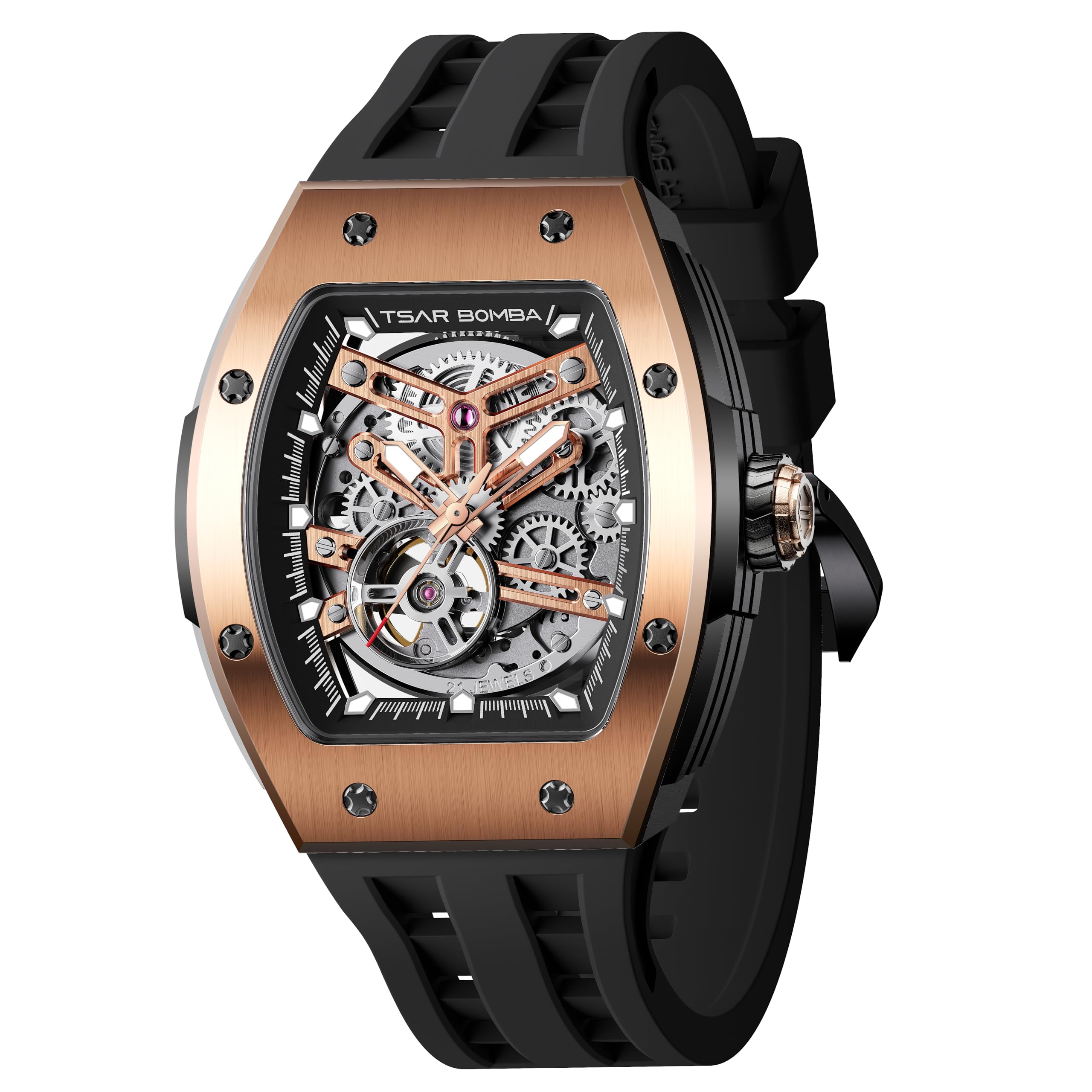 TSAR BOMBA Luxusuhr für Herren mit Quarzwerk, leuchtendem Zifferblatt, 5 ATM wasserdicht, Silikonarmband – Business-Herrenuhr als Festtagsgeschenk