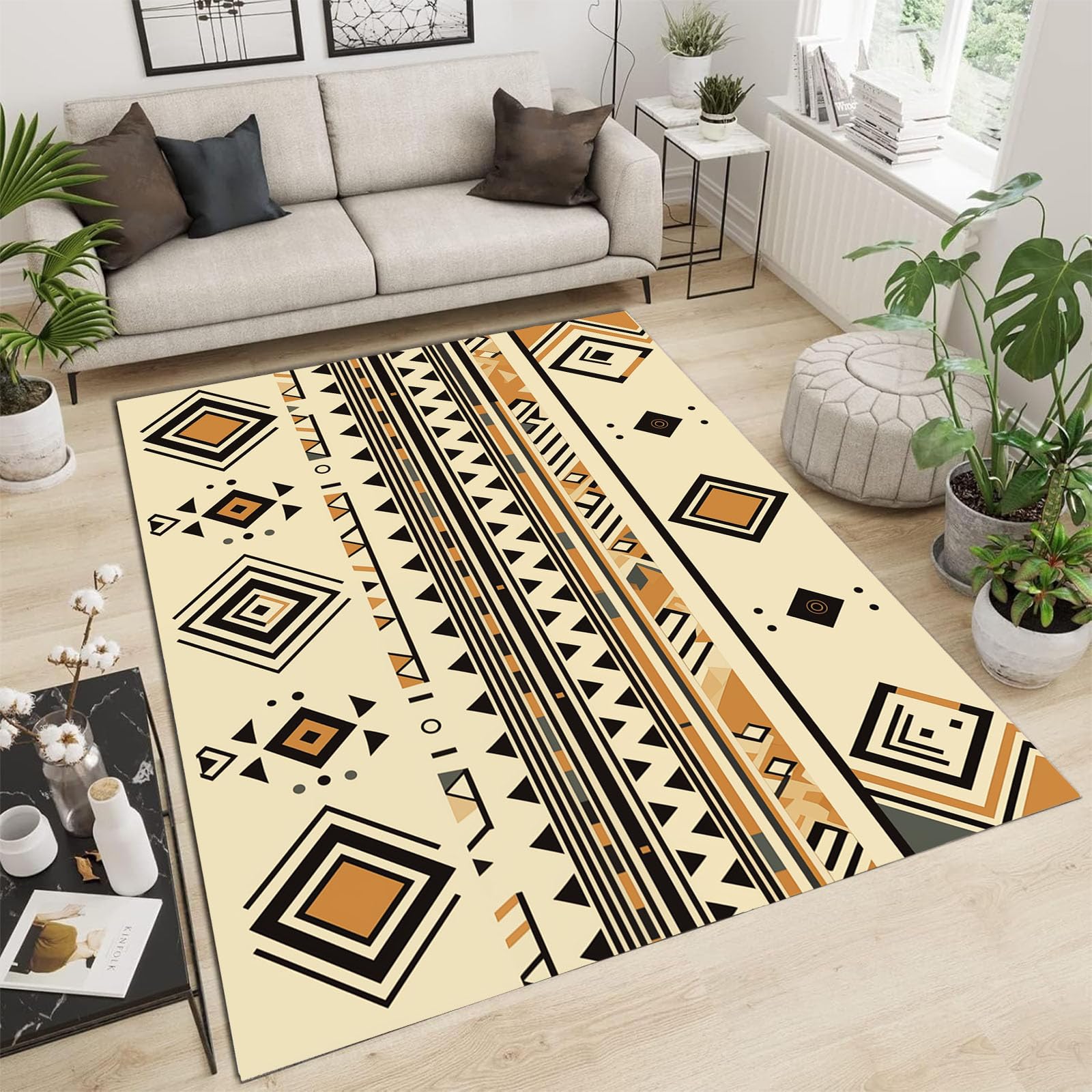 Tapis motifs diamant pour salon et cuisine ivoire 60x90