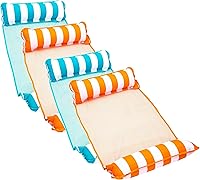 Vista 16 de Aqua Monterey - Hamaca flotante para piscina, paquete de 3, dos azul claro y uno borgoña/rayas blancas, paquete de 3