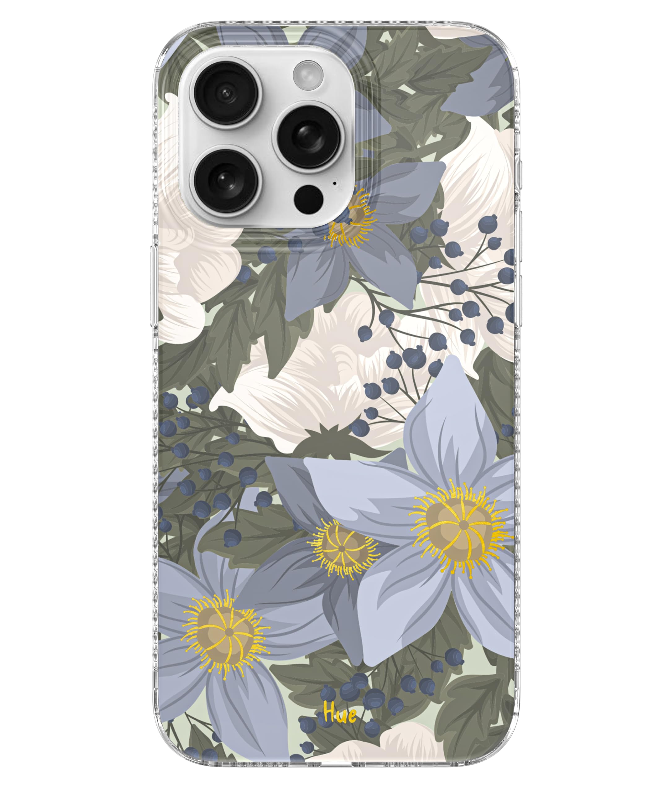 LONLI Hue - for iPhone 15 Pro Case [Compatible with Magsafe] - Blue Flower Phone Case - [360° Shock-Absorbent Bumper] - Cute, Unique and Aesthetic Phone Cover for Girls and Women