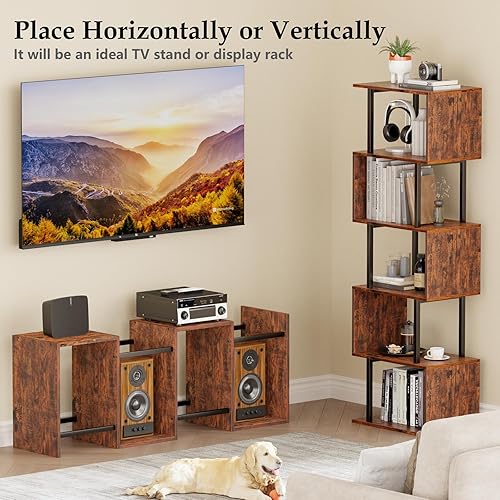 Miniatura 4 de Furologee Estantería de 5 niveles, estantería geométrica en forma de S, estantes de exhibición independientes estrechos, estante de almacenamiento