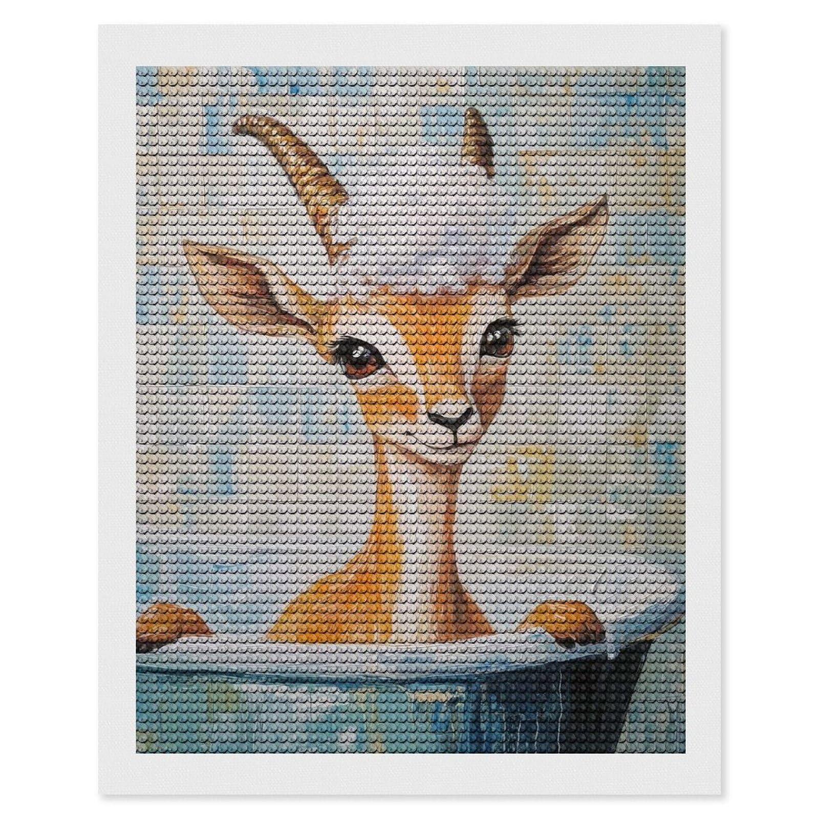 Junmoney Gazelle in A Bath Round Drill Diamond Painting 16"x20", Satisfying Creative Project, Complete Accessories, Printed Canvas
