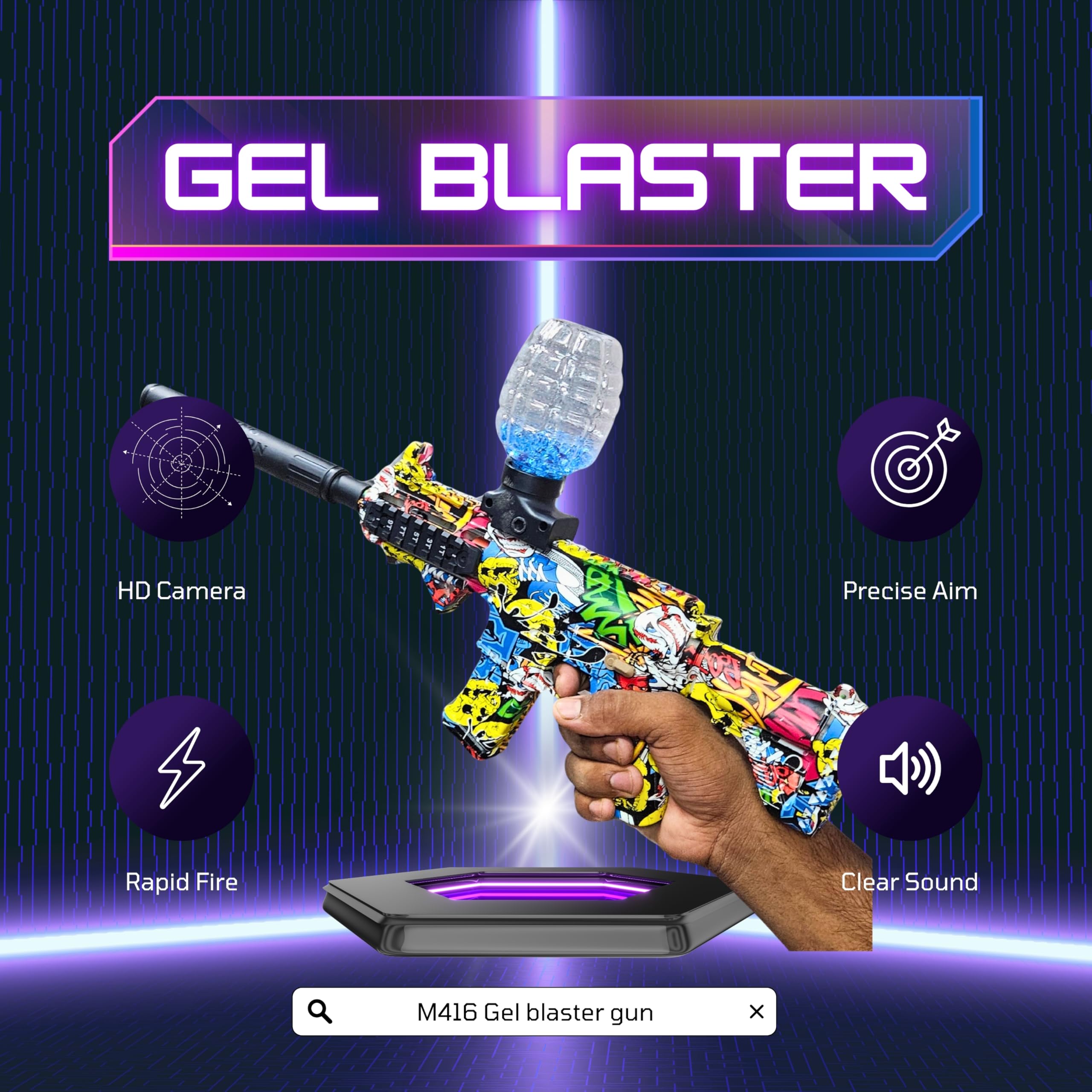 Trocshop Automatic Gel Blaster Gun |10K Gel Balls | for Adults Electric Operated Gun High Speed Upto 50 Feet Range |Rechargeable|Safe & Durable Outdoor Shooting Game| Multicolor 4