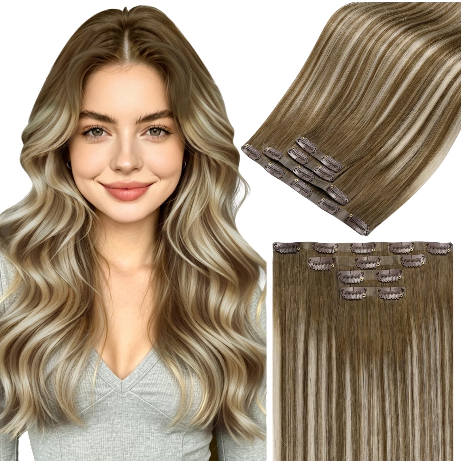 LaaVoo Extensions Echthaar Echt Haar Extension Clip Haarverlängerung Echthaar