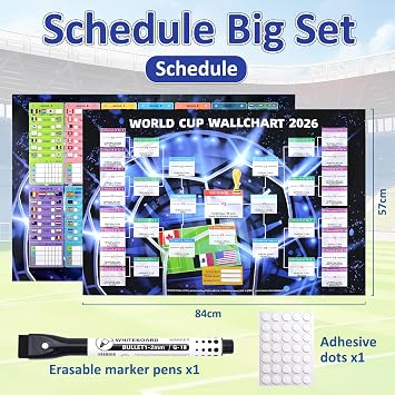 wokdsbl 2PCS World Cup Football 2026 Wall Chart Poster with Match Schedule and Score Tracker Interactive Football Poster 84 x 57 cm Foldable Waterproof Football Chart for Party Home Bar
