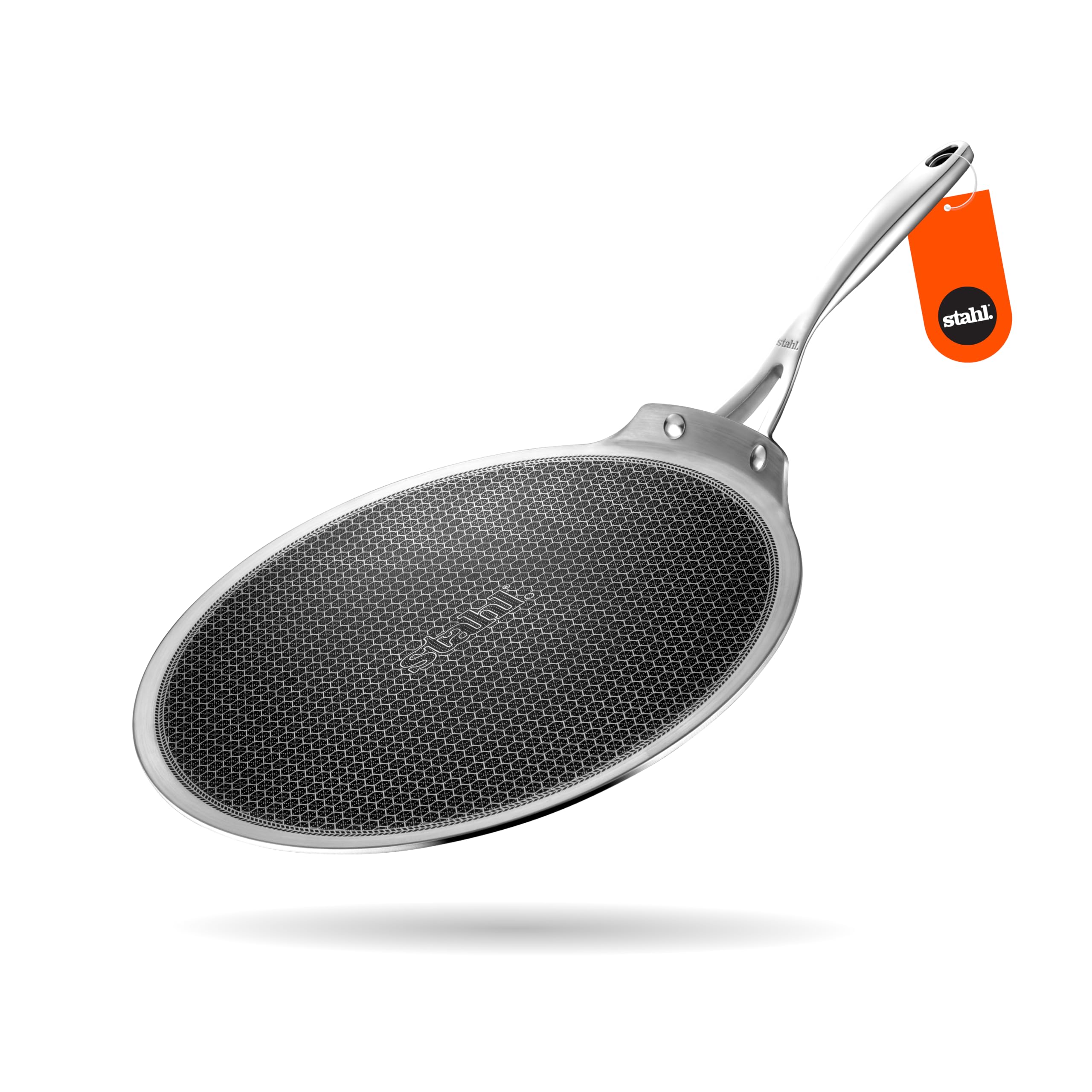 stahl artisan hybrid flat tawa | 30 cm triply stainless steel tawa with honeycomb structured stick resistant layer | scratch resistant and compatible with induction & gas stove