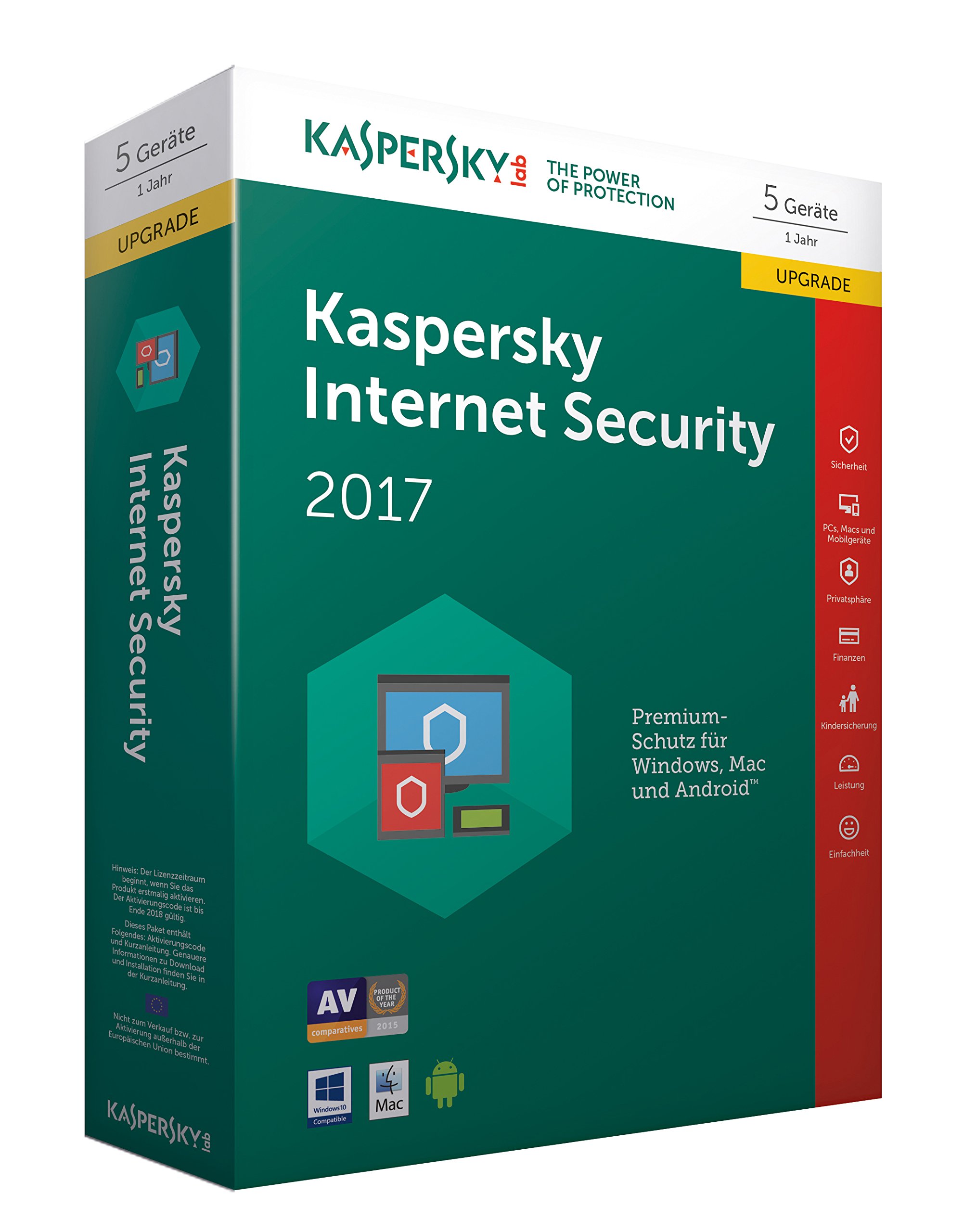 Kaspersky Internet Security Upgrade 2017 | 5 Geräte | 1 Jahr | PC/Mac/Android | Download