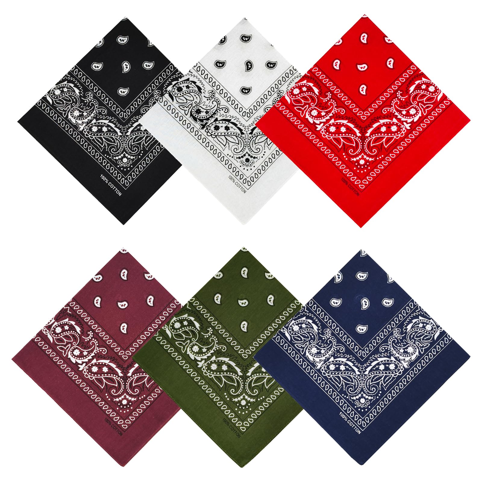 APIGANIZ 100% Cotton Bandanas, 21 x 21 inches, Set of 6 Set01 - Basic - Dark Colors