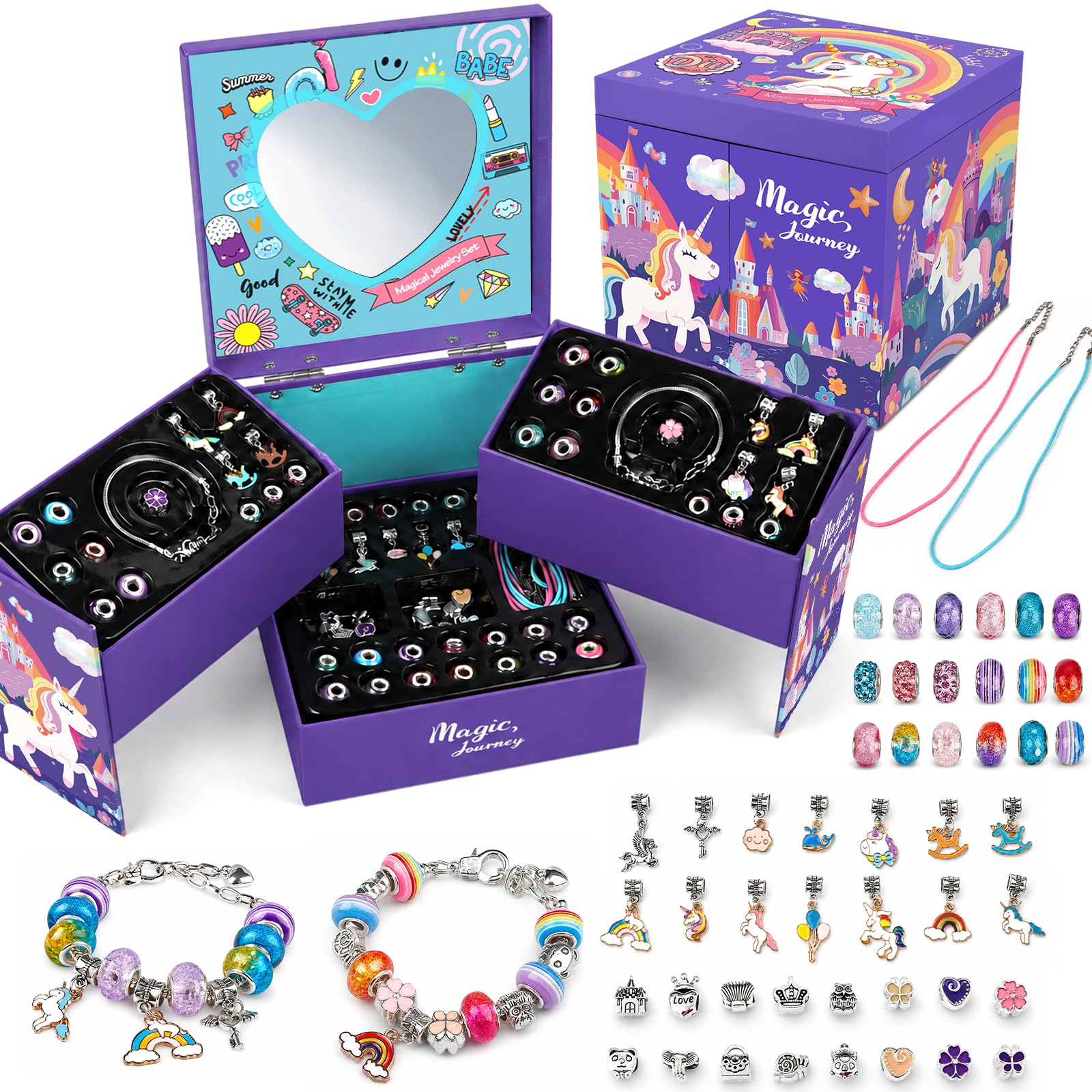 Kit Braccialetti Fai da Te per Bambine, Portagioie Unicorno con Specchio