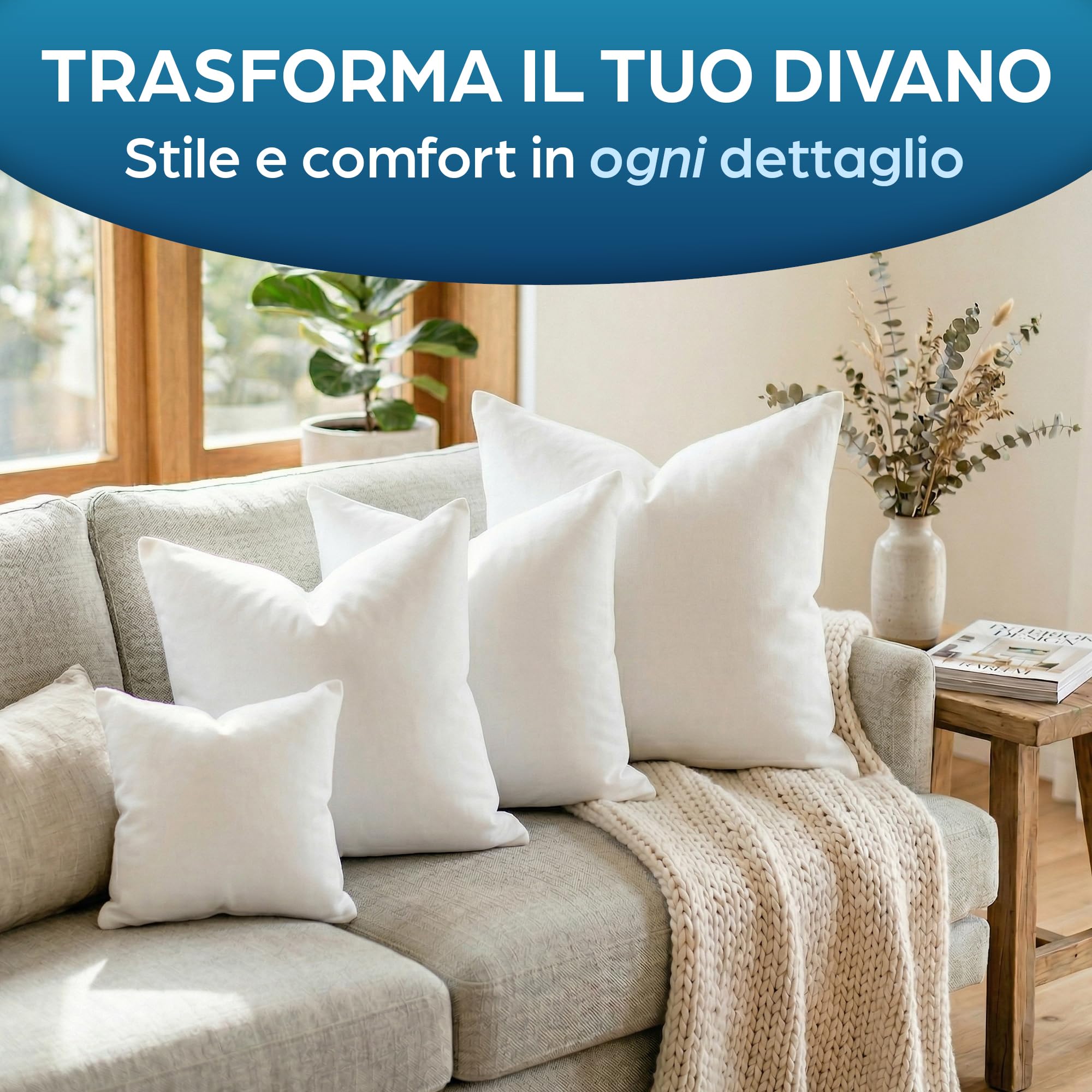 Flowen Cuscini per Divano 45x45 Imbottitura Cuscini 4 pezzi Interno Decorativi Quadrati Morbidi con Federe in Poliestere Bianca Anallergici Antiacaro Arredo Casa Salotto Letto - 2