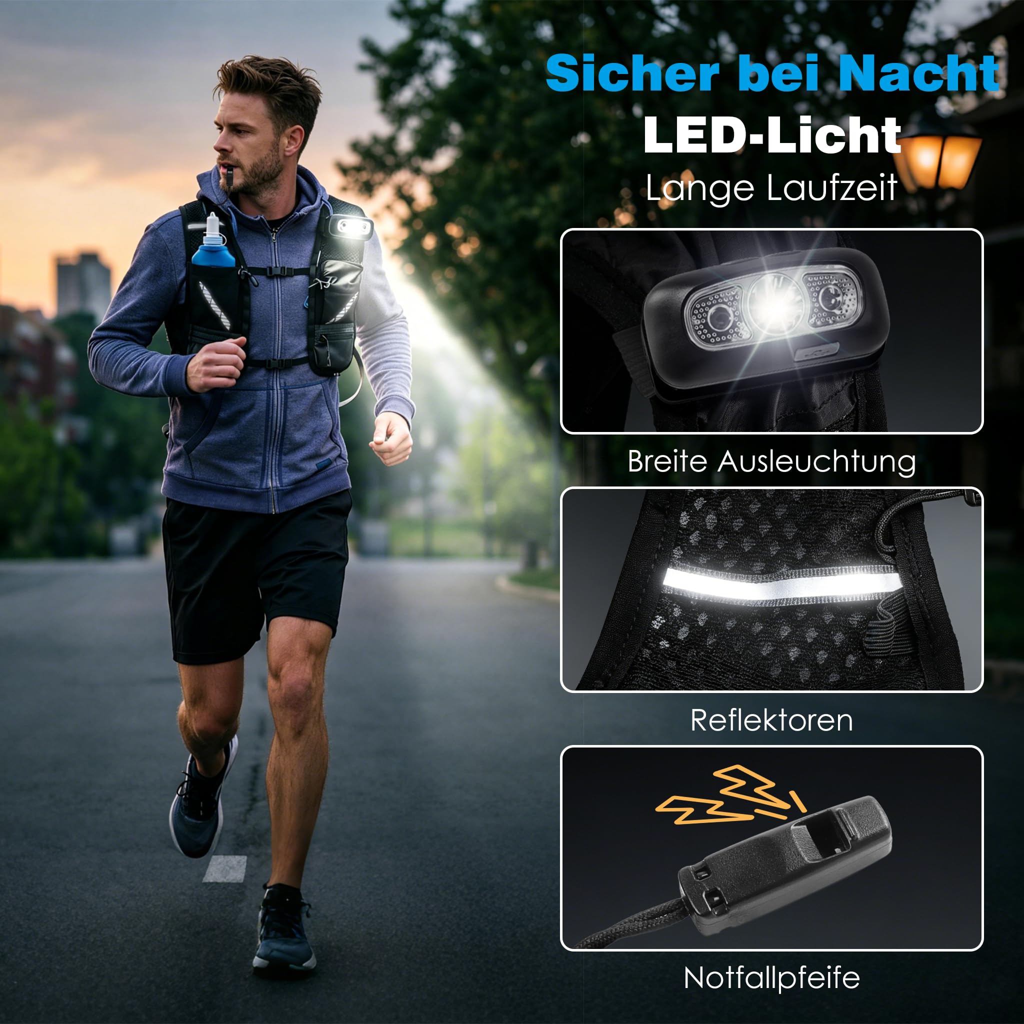 FIVAVA - Laufweste für Damen und Herren – mit 2 faltbaren Trinkflaschen (500ml) – Reflektierende Running Vest mit Trinkrucksack – Ideal für Marathon, Trailrunning, Jogging & Radfahren