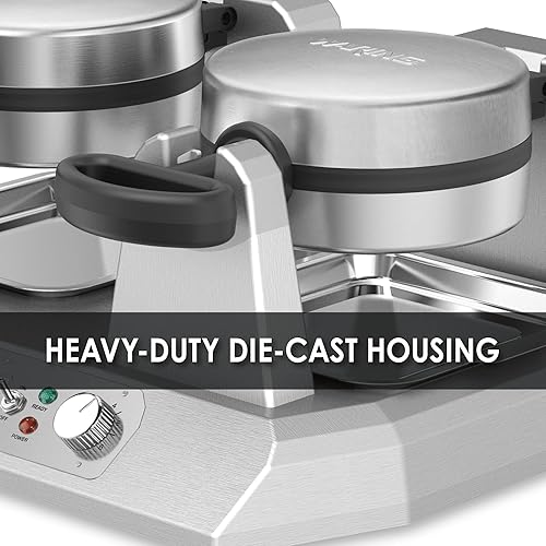 Miniatura 3 de Waring Gofrera belga doble comercial con platos útiles, superficies antiadherentes de cocción de doble lado a lado, servicio de alimentos de