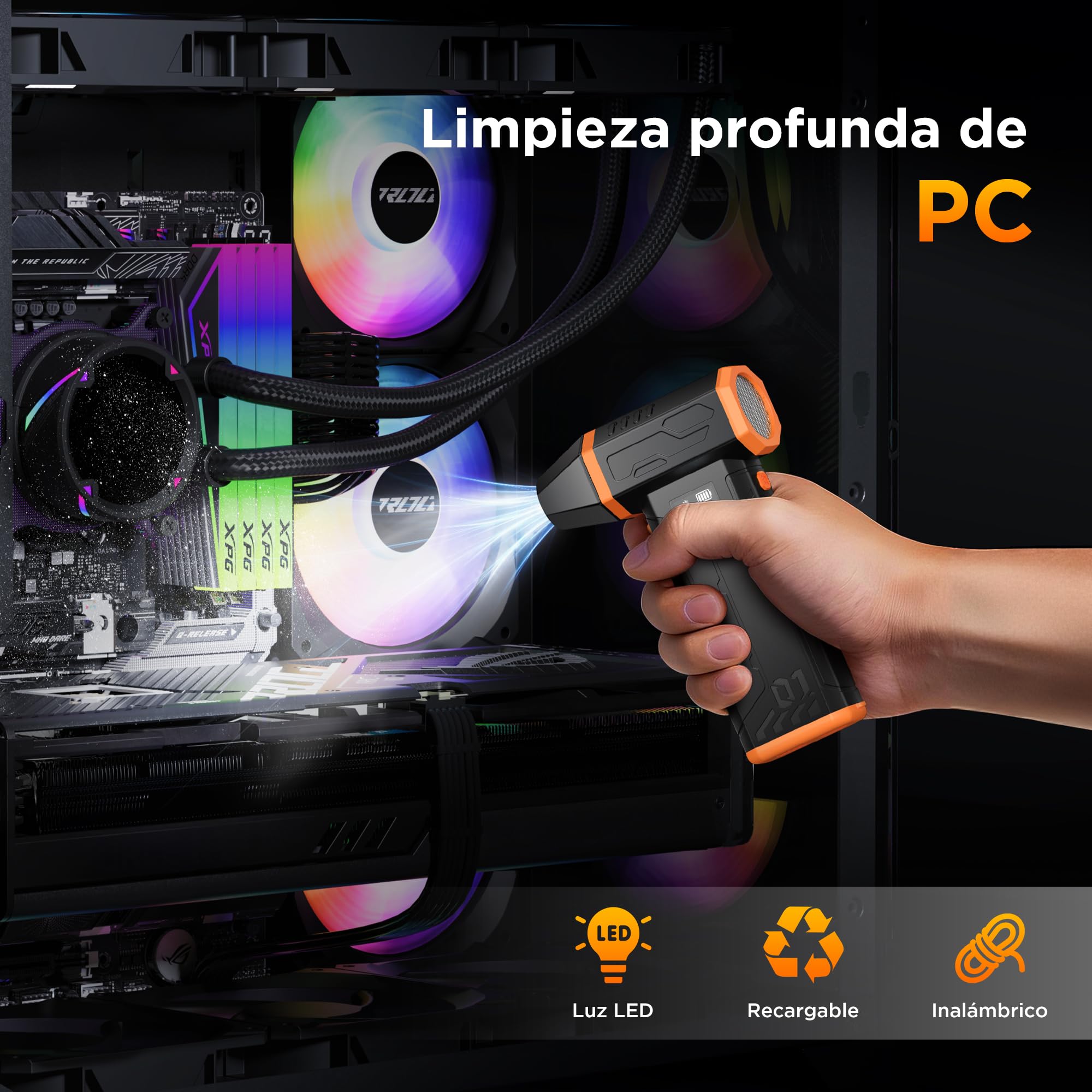 VIWAVE Soplador de Aire Potente,150000 U/min 3 Velocidades Aire Comprimido Limpieza PC,Soplador de Aire para PC con luz LED,Mini soplador Bateria de Larga duración para PC Teclado Laptop Coche