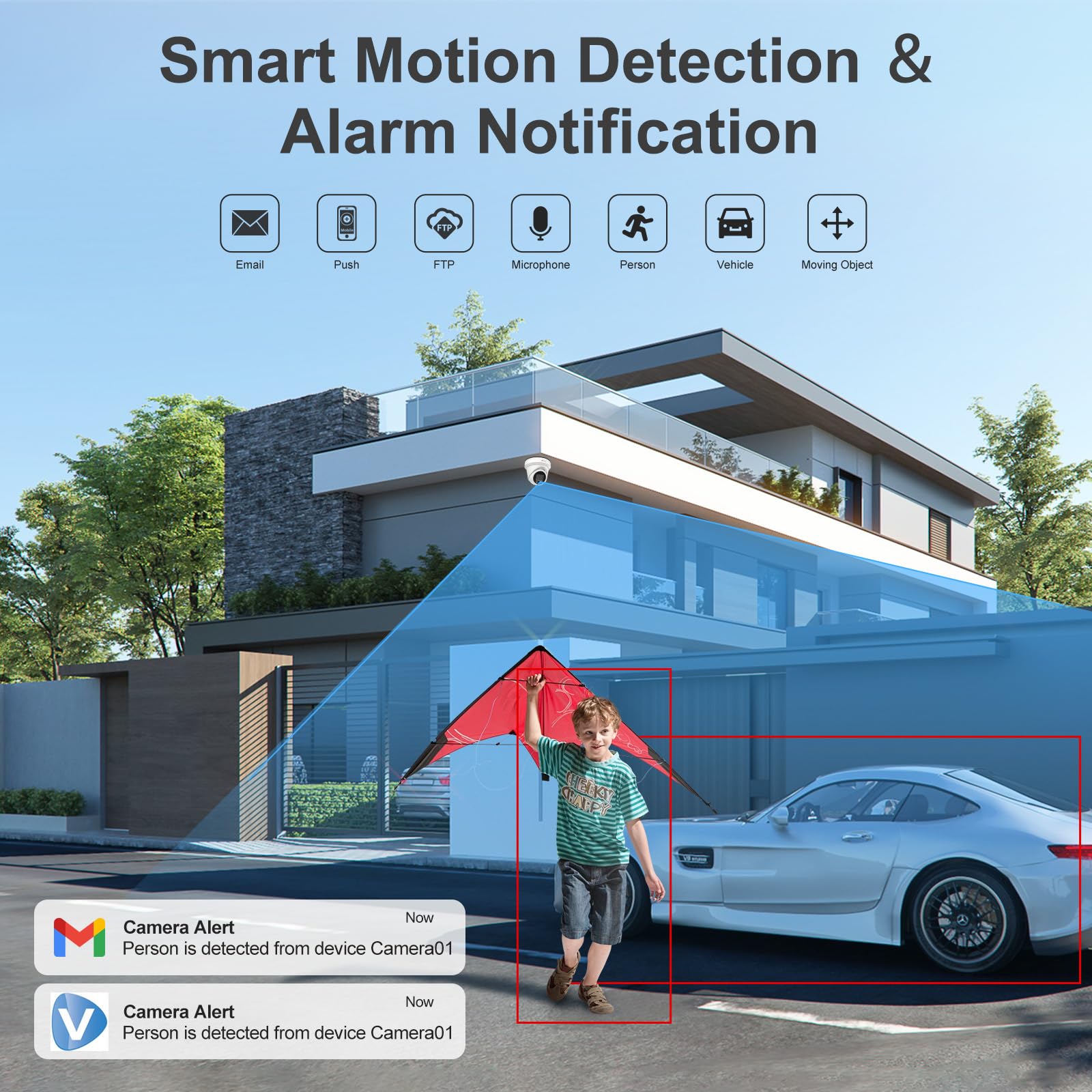 Anpviz Telecamera IP PoE da 12 MP per esterni, grandangolare a 110°, telecamera IP di sicurezza per sorveglianza domestica, visione notturna a colori intelligente, rilevamento uomo/veicolo, microfono