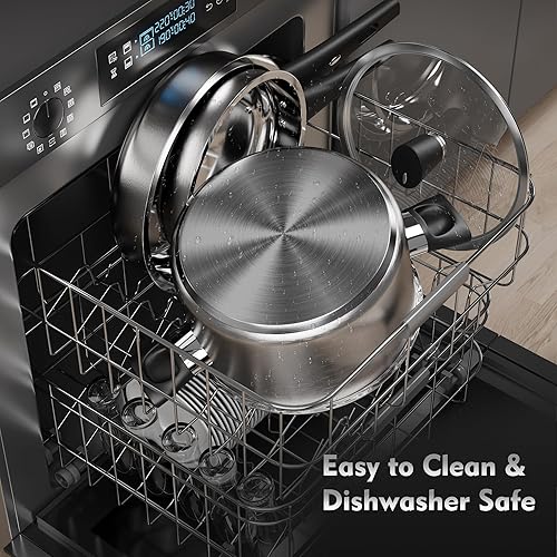 Miniatura 6 de Juego de ollas y sartenes de acero inoxidable de 14 piezas, juego de utensilios de cocina con mango que se mantiene fresco, ollas y sartenes de