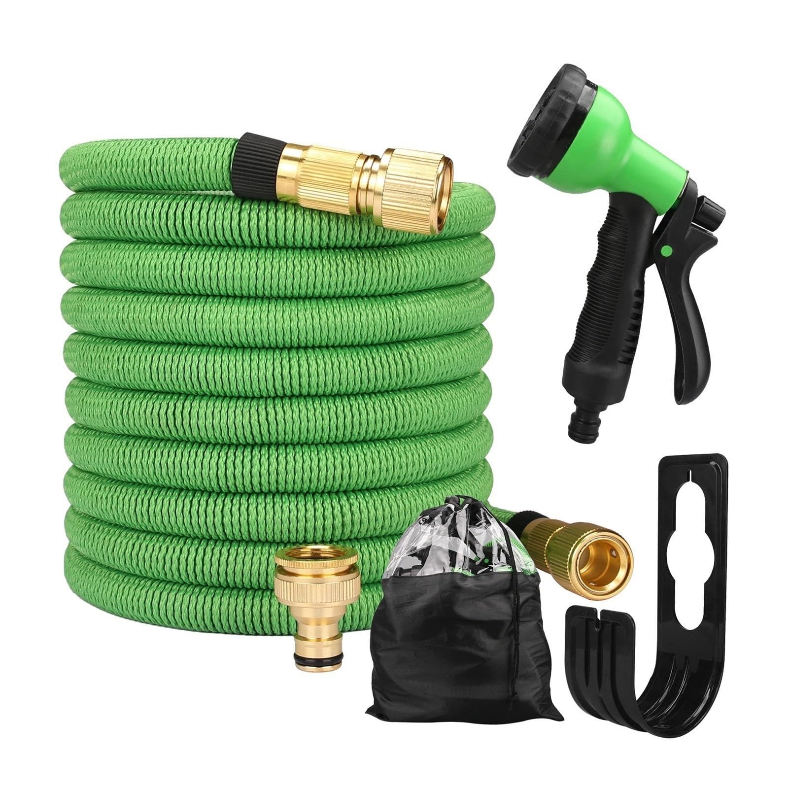 Expandable Garden Hose with 8 Modes Water Spray Durable Weave Reel No-Kink Flexible Magic Pipe(Green,75FT)