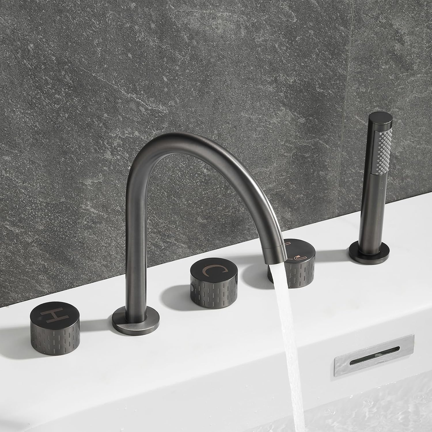 KUNYOS Bathtub Faucets 5 Hole Tub Rim Faucet Faucet Shower Bathtub 360° Swivel Spout Mixer Tap Shower With Hand Shower Shower Two Handles
