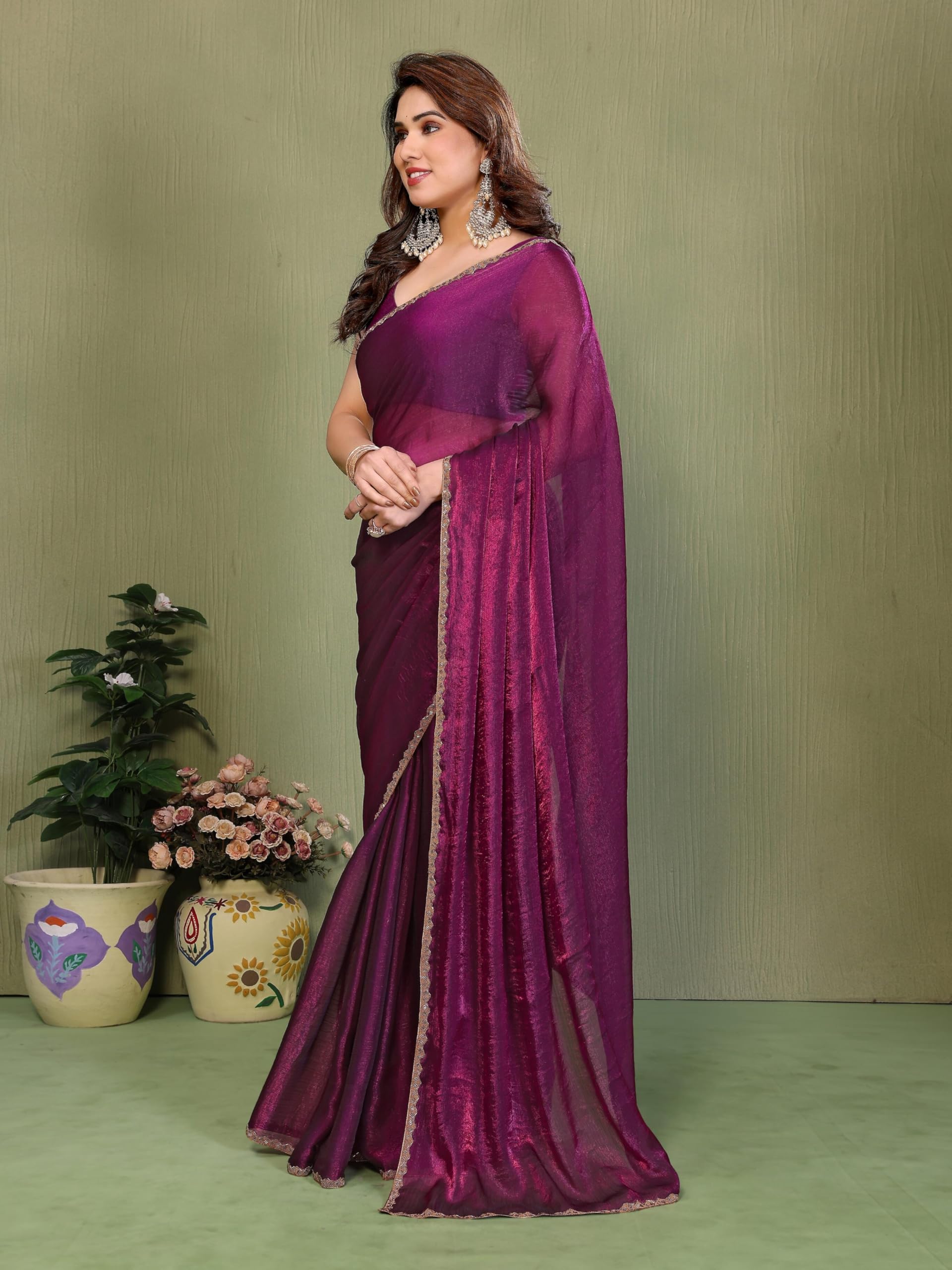 Shiv Textiles Women's Fendi Lace Border Saree(S-103-WINE) 1