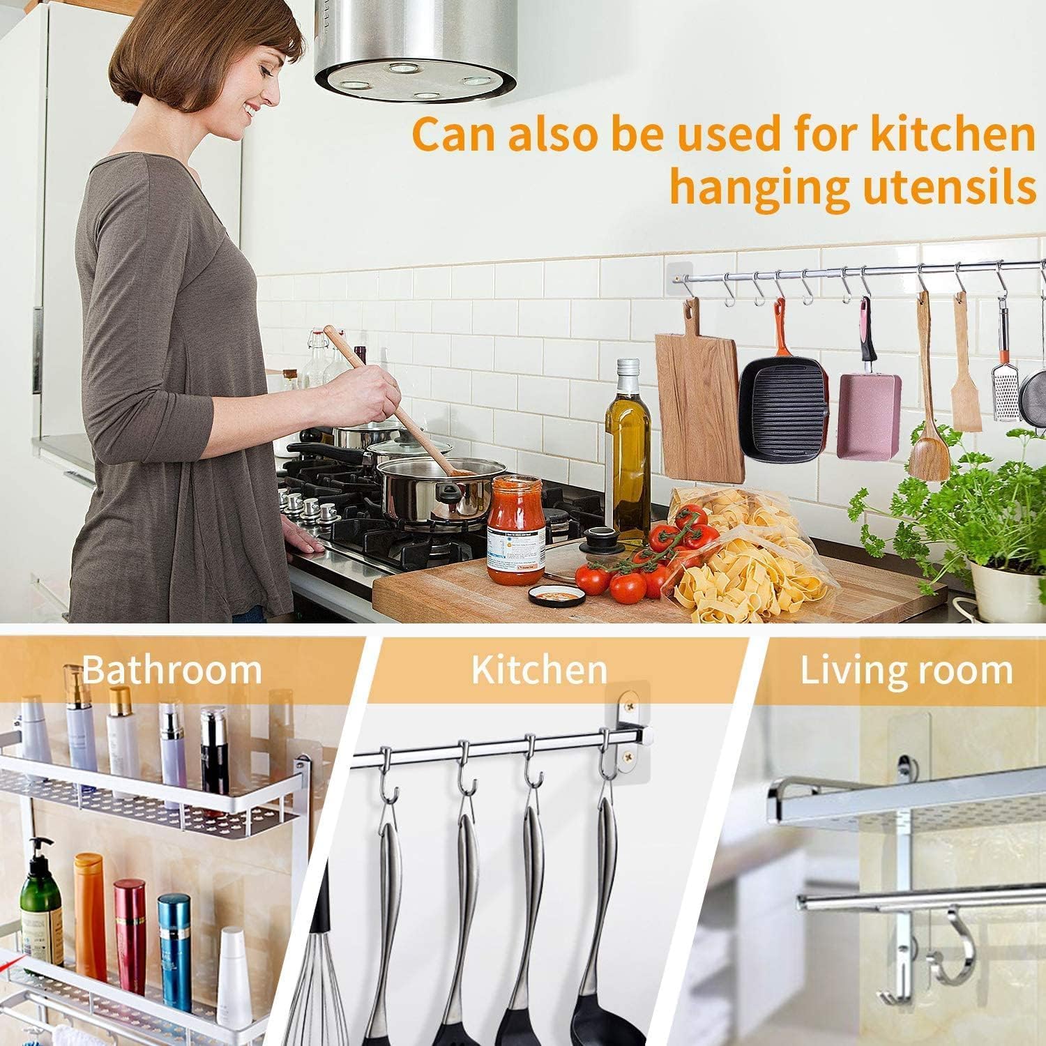 Linwnil Tornillos adhesivos para colgar en la pared, sin rastro, sin taladrar, tornillo adhesivo con 3 tornillos de diferentes tamaños para baño, cocina, almacenamiento, azulejos, pared, ducha (128