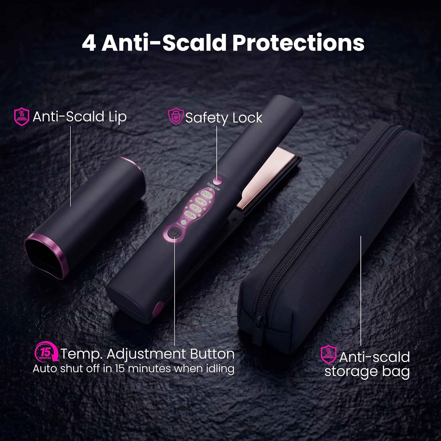 Cordless Hair Straightener, Titanium Mini Flat Iron for Short Hair & Pixie Cuts, Travel-Ready Portable Styling Tool with 60s Fast Heat, USB-C Rechargeable (Decent Black)