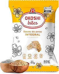 OKOSHI - Arroz caramelizado Okoshi Bites Integral - Flocos de Arroz Caramelizado em Pedaços - Snacks Saudáveis, Lanches Fit para a Dieta - Vegano, Sem Glúten, Lactose e Gordura Trans - Kosher - 60g