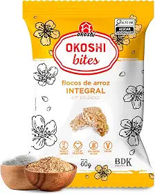 OKOSHI - Arroz caramelizado Okoshi Bites Integral - Flocos de Arroz Caramelizado em Pedaços - Snacks Saudáveis, Lanches Fit para a Dieta - Vegano, Sem Glúten, Lactose e Gordura Trans - Kosher - 60g