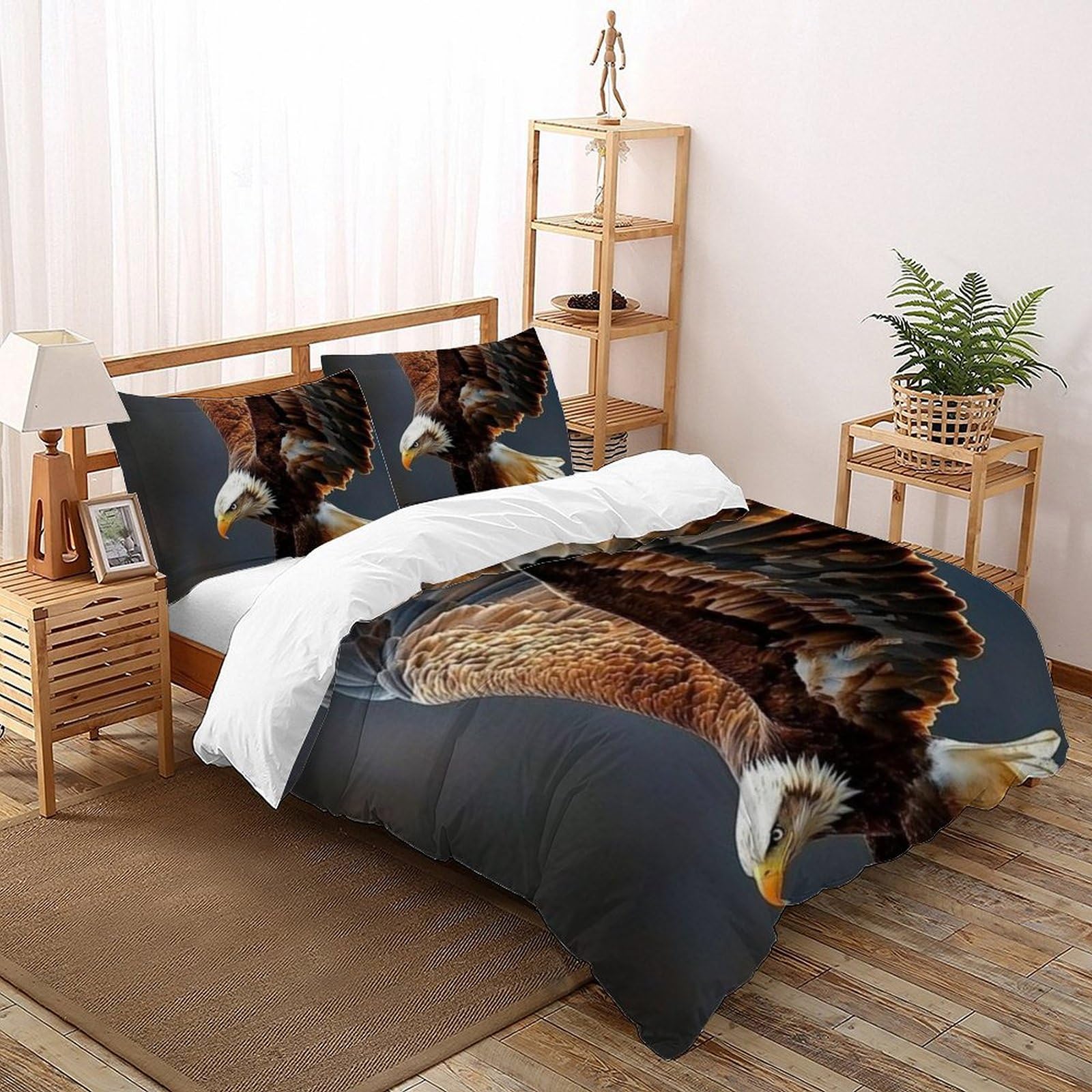 Housse de couette oiseaux 220x240cm anti-pli en microfibre pour grand lit 2 personnes