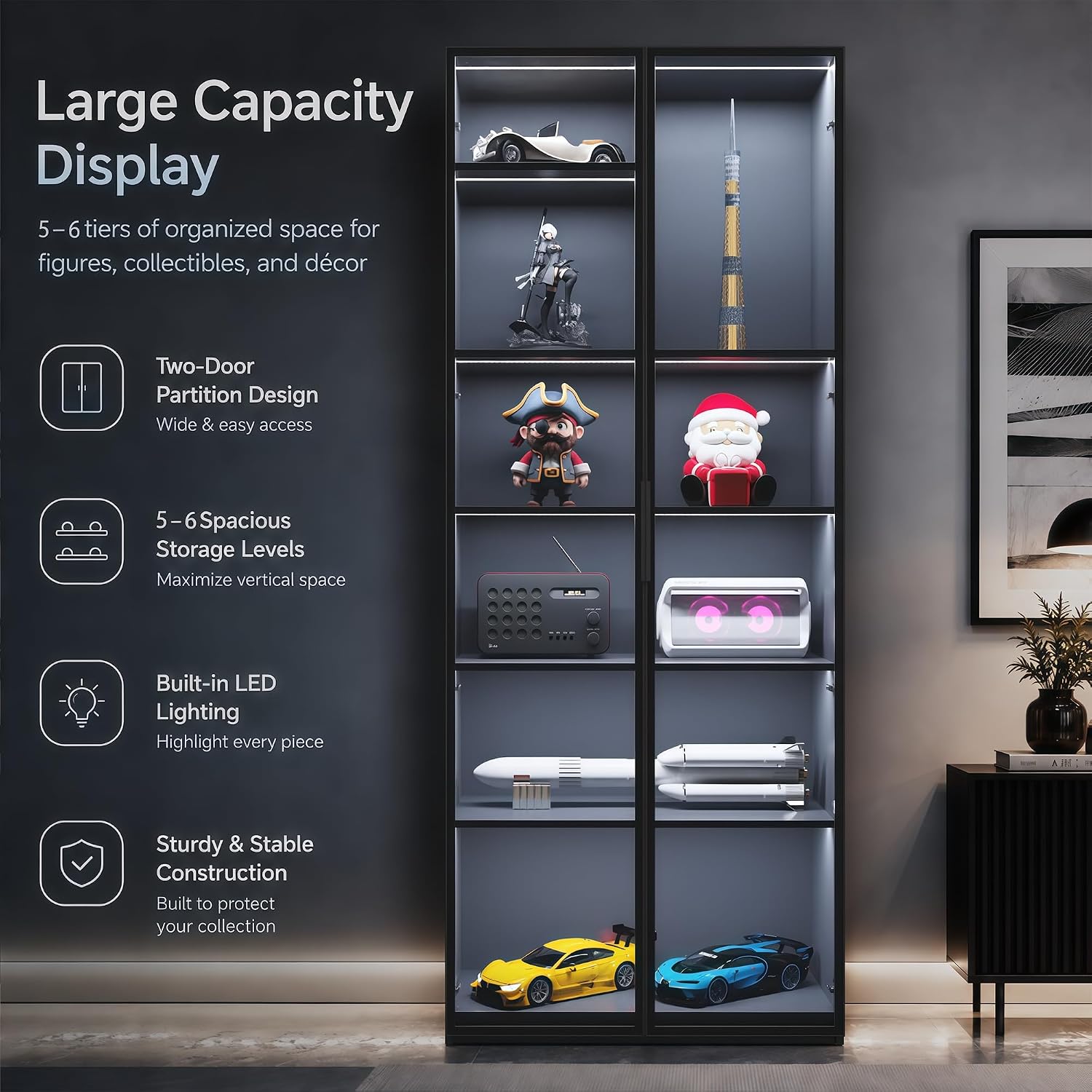 Heavy Duty Display Cabinet for Large Figures, 3-Color LED Lights, 78.7" Tall thumbnail