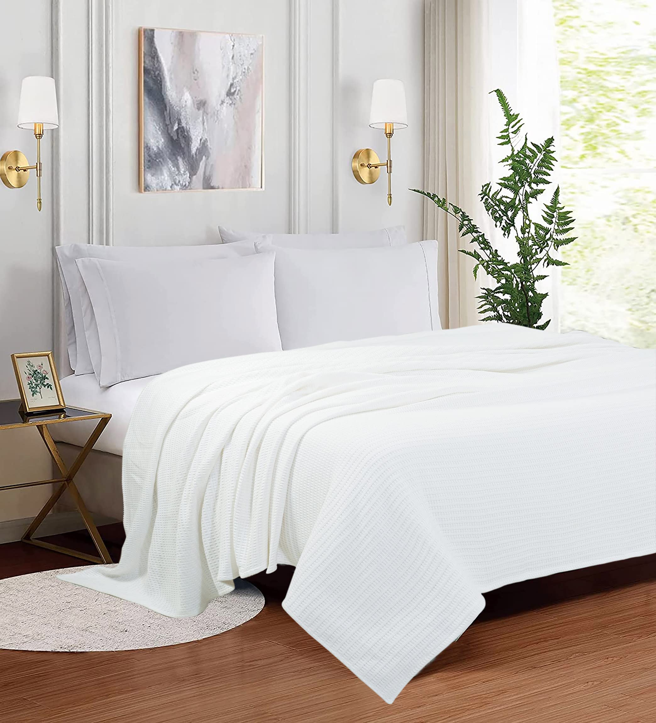 AAVNI HOMES Cotton Blankets Queen Size Summer Blankets Classic Weave White Throw Blanket Soft Lightweight Breathable All Season Thermal Blankets Queen Blanket for Bed Sofa Couch - 60 x 90 inches, white